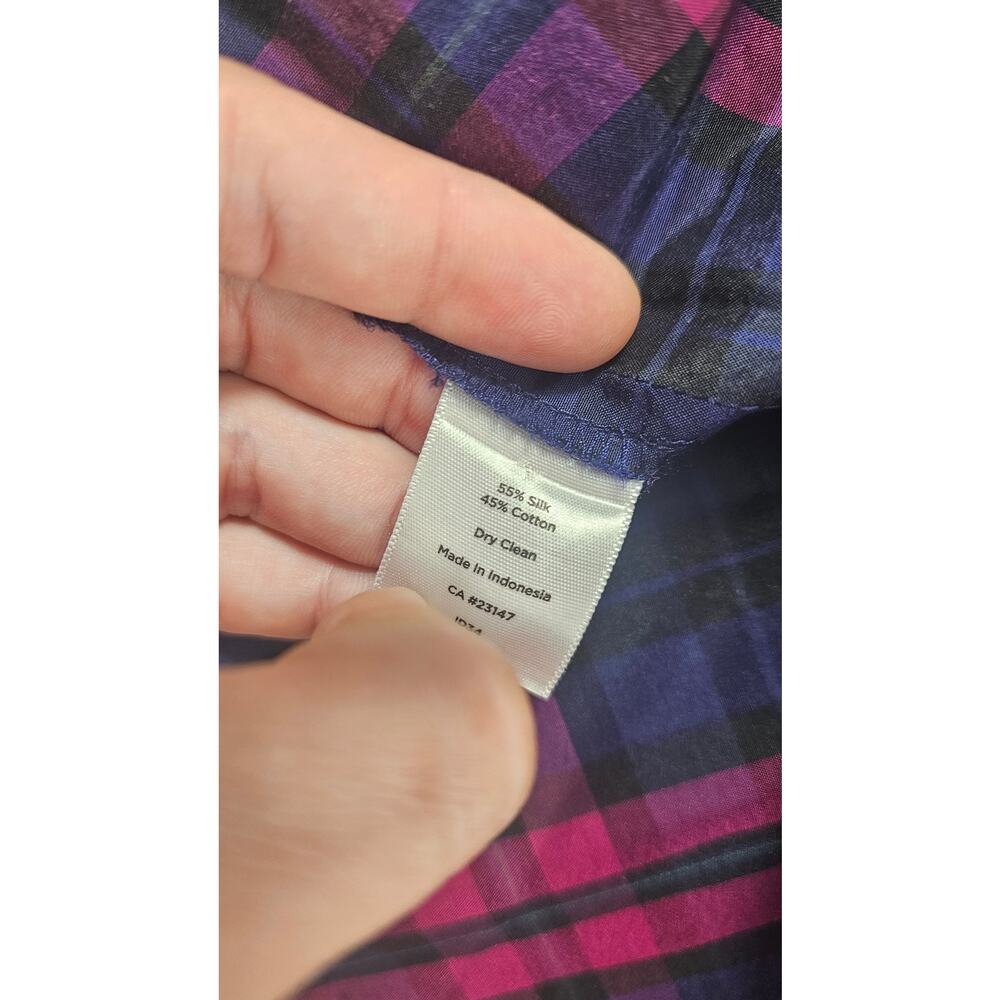 Talbots sz 16 silk blend tartan purple ruched front career business long sleeve - Picture 6 of 8